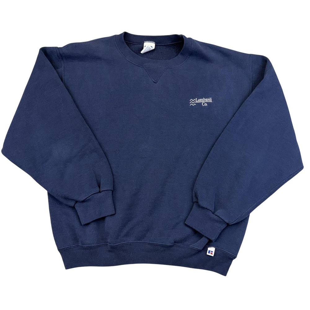 Vintage Russell Athletic Sweatshirt Mens Medium Blue Lombardi Co Embroidered 90s